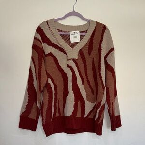 POL Red and Tan V-Neck Sweater NWT